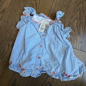 Joie Blue and White Checkered Kids Top with Orange Accents